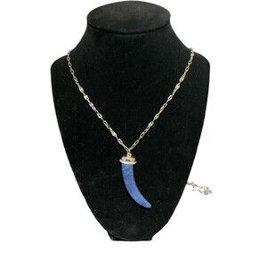 White House Black Market Horn Pendant Corno Cornicello Swirled Blue Necklace 36”